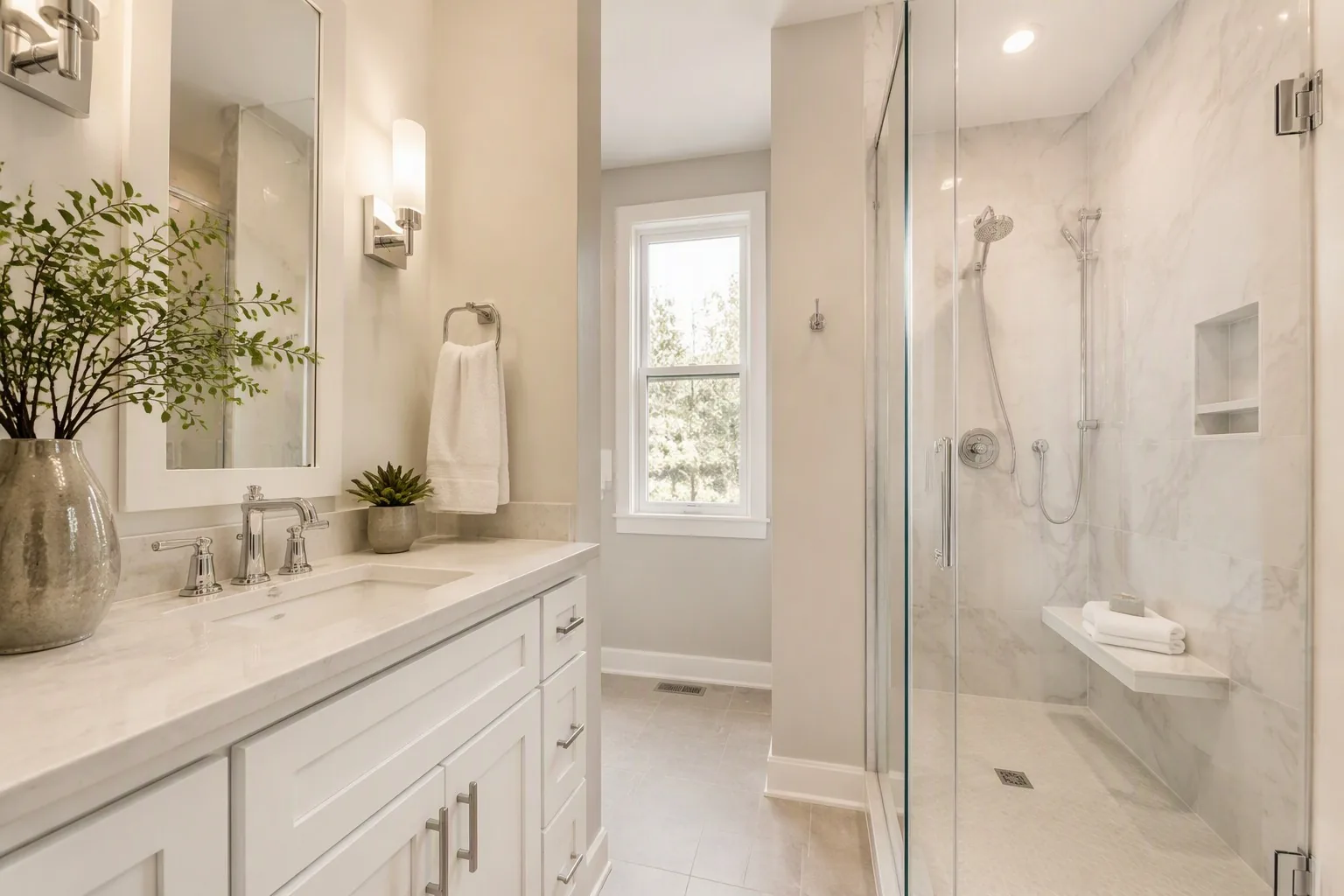 Bathroom remodel in Denver CO with walk-in shower and new vanity