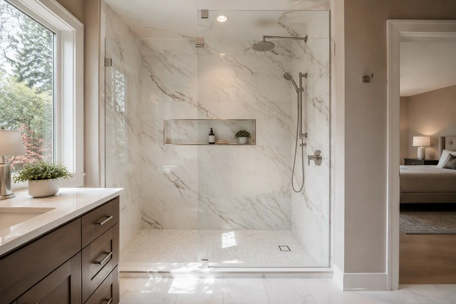 Tub-to-shower conversion in a Denver CO home with new walk-in shower