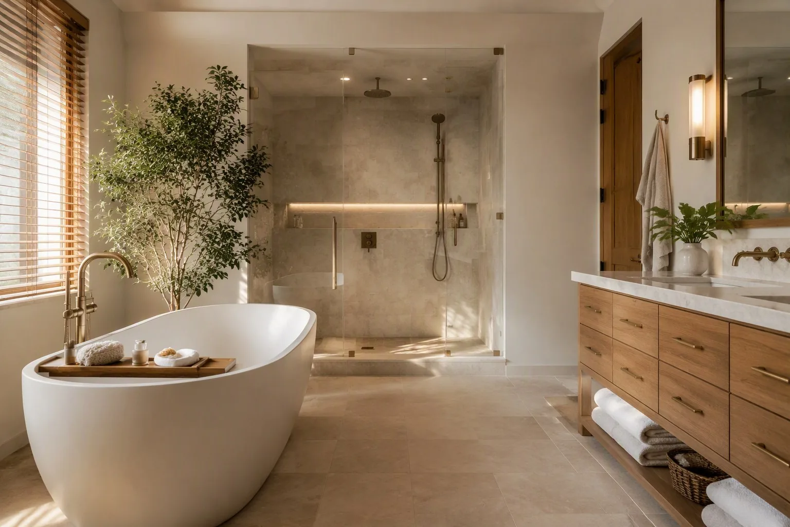 Finished tub-to-shower conversion with low-threshold base and composite walls in Denver