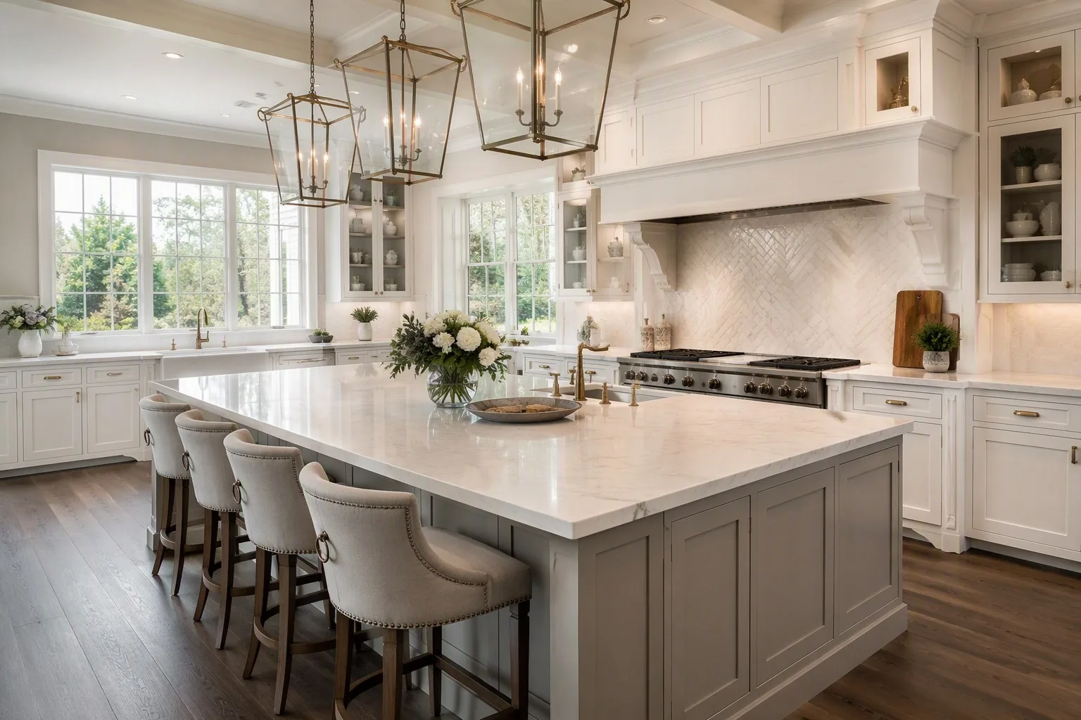 New quartz countertops with eased edge installed in a Denver kitchen