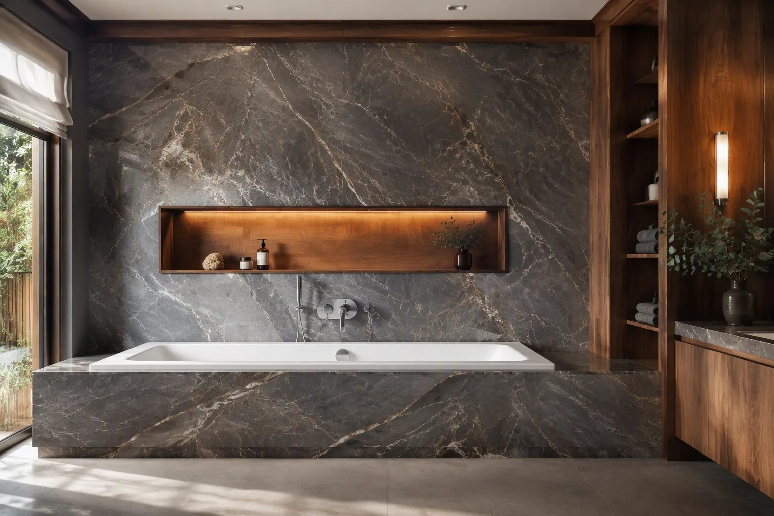 New composite wall surround panels installed around an existing bathtub