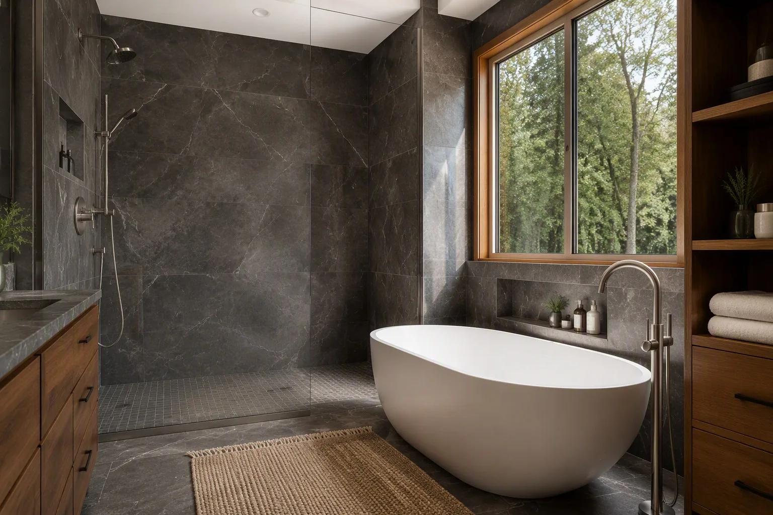 Updated bathtub and shower wet area with new composite wall surround
